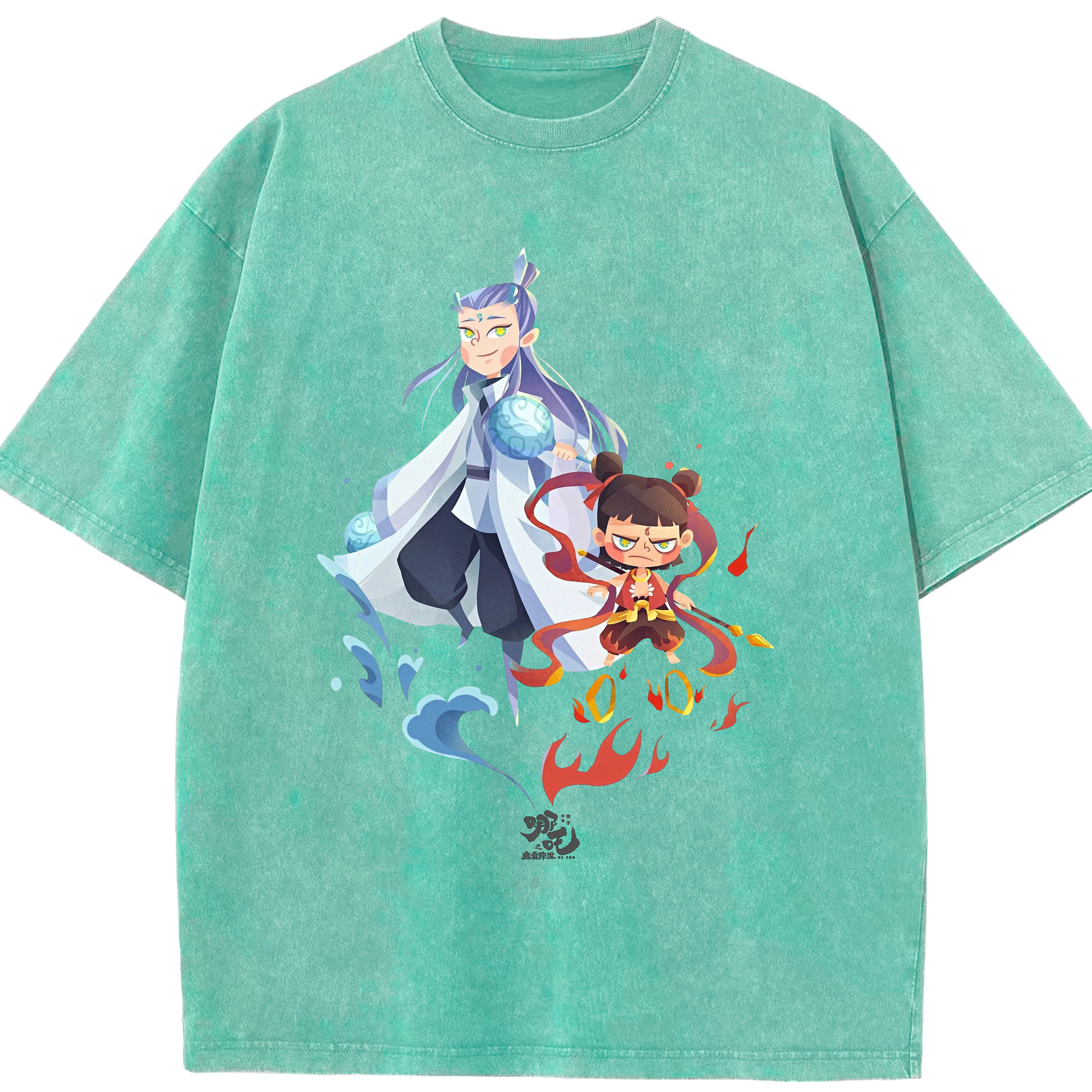 （画像用） Ne Zha 2 ナタ 魔童の大暴れ 綿100% ヴィンテージ風 半袖Tシャツ（フロントプリント）